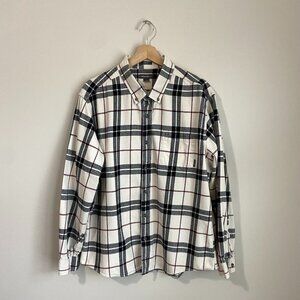 Eddie Bauer Men's (XL) Flannel Cream, Grey, Burgundy Stripe, Long Sleeve Shirt